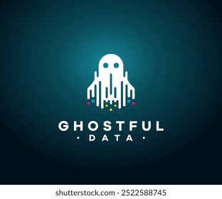Logo com um fantasma com fluxos de dados coloridos.