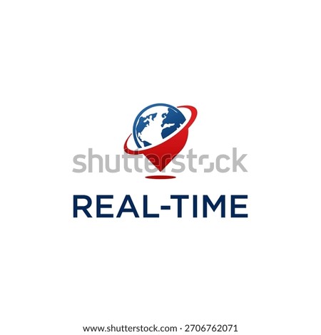 A logo featuring a globe with a red pin and orbit, symbolizing real-time location tracking and global connectivity.