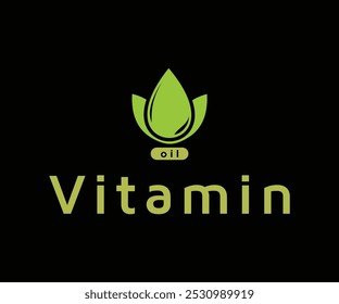 Um logotipo com uma folha verde e a palavra "Vitamina", sugerindo produtos petrolíferos naturais.