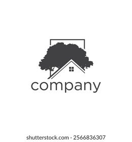 A logo featuring a house with a tree behind it, symbolizing a connection between home and nature