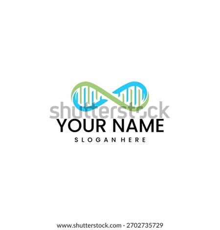A logo featuring an infinity symbol creatively formed by intertwined blue and green DNA double helix strands on a white background.