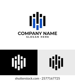 A logo featuring letter "H" formed by vertical lines, creating a sense of rhythm and structure. for businesses related to technology, finance, or industries that emphasize order and progress. 