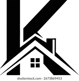 Ein Logo mit dem Buchstaben K, integriert mit einem Hausdach und Fensterdesign.
