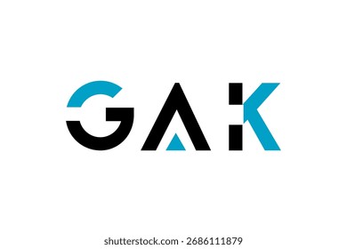 a logo featuring the letters "GAK" in a stylized font, with a modern and geometric design.