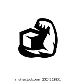 A logo featuring a man flexing his box muscular bicep.