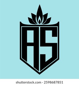 AS Logo featuring a minimalist design with a crown-like flower symbol on top, bold black elements, and a soft blue background, perfect for branding and modern visual identity.