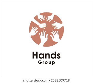 Logo featuring multiple hands reaching toward a central point, symbolizing collaboration and unity.