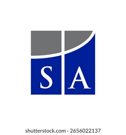 A logo featuring 'SA' within a segmented square design. The background is divided into grey and blue sections by a curving line, suggesting flow and balance.