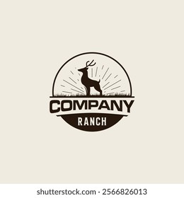 A logo featuring a silhouette of a deer standing on grass with the words 'COMPANY RANCH' below it, encased in a circular design