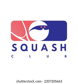 Logo featuring a squash ball and a squash racket. Suitable for use as a logo for a squash competition or for a junior club.