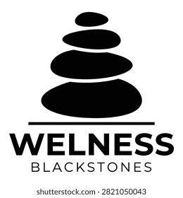 A logo featuring a stack of black stones with the text Wellness Blackstones
