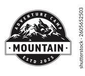 A logo featuring a striking mountain range symbolizing an adventure camp. Established in 2025 it reflects an outdoor spirit and excitement for exploration and nature.