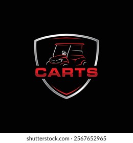 A logo featuring a stylized golf cart within a shield outline, with the word 'CARTS' prominently displayed in red below the cart