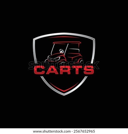 A logo featuring a stylized golf cart within a shield outline, with the word 'CARTS' prominently displayed in red below the cart