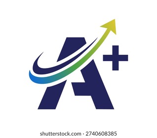 Logo featuring stylized letter A with curved arrow and plus sign