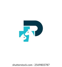 A logo featuring a stylized letter 'P' combined with a veterinary cross and the silhouettes of a dog and a cat, symbolizing veterinary care