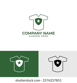 logo featuring a t-shirt protected by a shield, symbolizing quality, durability, and customer satisfaction. This logo is ideal for clothing brands, sportswear manufacturers, or online apparel stores.