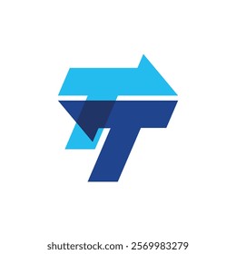 logo featuring two overlapping arrows forming the letter "T" in shades of blue