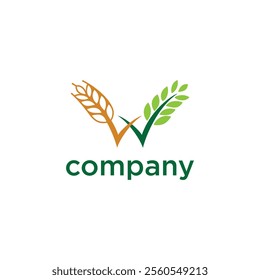 A logo featuring two stylized check marks, one resembling a brown wheat stalk and the other a green leaf