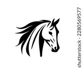 A logo featuring a vector image of a black and white horse.