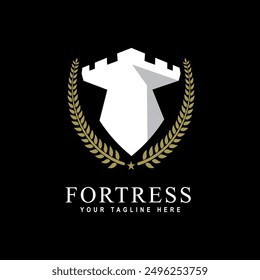 Logo featuring a white fortress surrounded by a golden laurel wreath, symbolizing strength, security, and prestige.