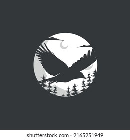 logo of a felling bird at night, with bright moonlight