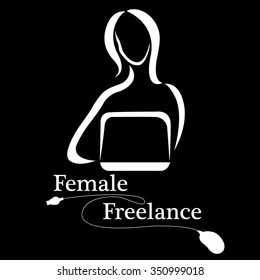 logo female freelance girl bust, computer mouse and laptop