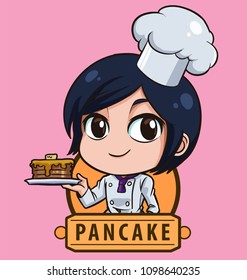 logo Female shot hair chef bakery - Manga style