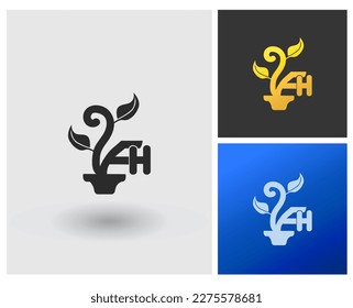 Logo FH Letter shape monogram with Growing Plants concept