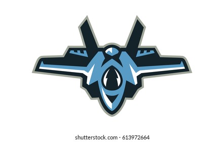 Logo Of The Fighter, Interceptor, Aircraft. Military Equipment. Vector Illustration, A Flat Style