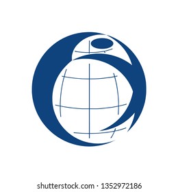 logo with the figure of a man with a flag on a globe