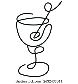 logo of a figured martini glass with an olive inside, drawn with several lines in line art style