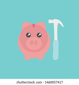 logo finance & financial flat design. salary & wealth isolated. children account dream big. save money symbol savings cartoon. earnings provident fund vector. childish sweet cute pink piggy bank icon