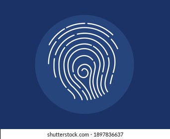 The logo is a fingerprint with regular indentations on a circle and a blue field
