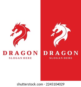 Logo fire dragon head and wings isolated background.