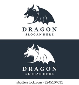 Logo fire dragon head and wings isolated background.