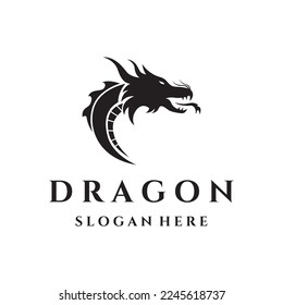 Logo fire dragon head and wings isolated background.