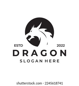 Logo fire dragon head and wings isolated background.