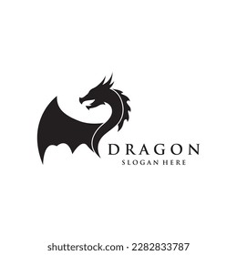 Logo fire dragon head and wings isolated background.