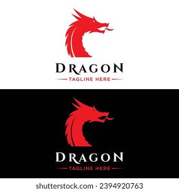 Logo fire dragon head and wings isolated background.