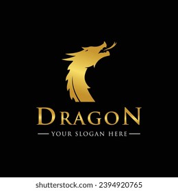 Logo fire dragon head and wings isolated background.