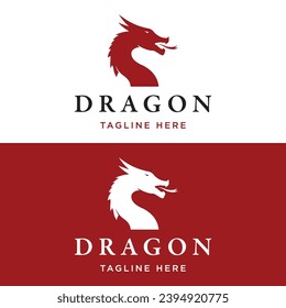 Logo fire dragon head and wings isolated background.