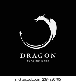 Logo fire dragon head and wings isolated background.