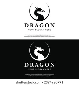 Cabeza del dragón de fuego con logotipo y fondo aislado con alas.