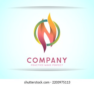 logo fire isolated circle. logotype letter N in shape of fire isolated circle