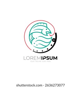 logo of fish being fished and forming a circle, fishing logo