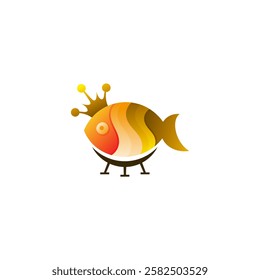 logo of a fish king with a crown on his head, restaurant logos