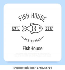 Logo para el restaurante de pescado y marisco. Ilustración vectorial de línea delgada.