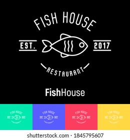 Logo para el restaurante de pescado y marisco. Ilustración vectorial de línea delgada.