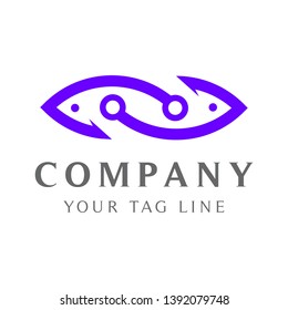 logo of fishing hook shaped fish template.